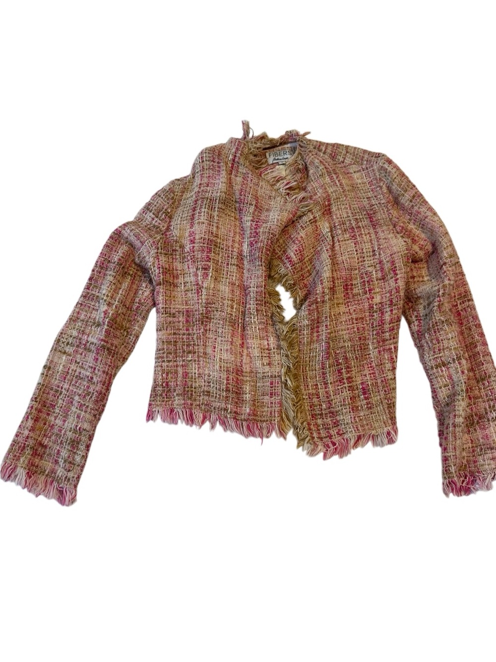 Fringed Pink Tweed Open Blazer